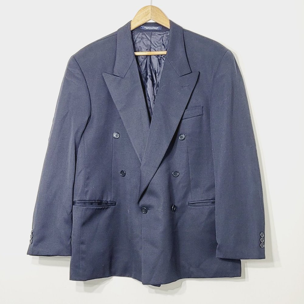 Vintage Navy Pure Wool Academia Business Double Breasted Pocket Made In Canada